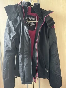 Women’s Black And Pink Superdry Rain Jacket - Size L - Picture 1 of 2