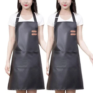Waterproof Apron Large Pocket PU Material Waterproof Oil-proof Dust-proof Bla... - Picture 1 of 8