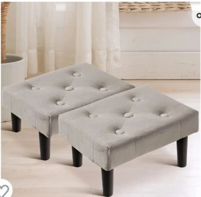 HOUCHICS Small Footstool Ottoman,2 Velvet Soft Footrest Ottoman  - Image 1 of 4