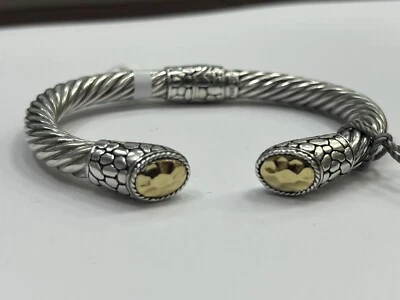 18k Yellow Gold SterlingSilver Cable &River Rock Art Nouveau Cuff Bracelet 31.3g - Image 1 of 4