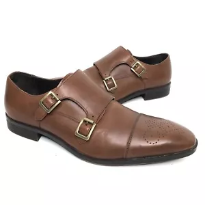 Saks Fifth Avenue Men’s 10 Monk Strap Leather Shoes Connery Buckle Brown - Picture 1 of 11