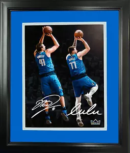Framed Luka Doncic Dirk Nowitzki Facsimile Engraved Auto 12"x15" Photo Holo - Picture 1 of 1