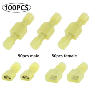 100PCS Insulated Nylon Flat Disconnect Terminals Male Female Wire Connectors Kit - Picture 1 of 11