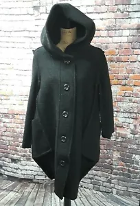 EUC Charlotte & Louis BLACK Wool Blend Hooded Coat Jacket Sz 48 US 12/14 - Picture 1 of 9