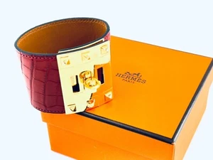 [A+]  Hermès Kelly Dog Extreme Bangle Red Leather Bracelet Rare Authentic - Picture 1 of 16