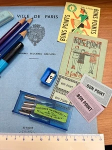 N /PARIS/ LOT SCOLAIRE ANCIEN/ CAHIER  PORTE PLUME CRAYON BONS PTS  ECOLE SCHOOL - Picture 1 of 4