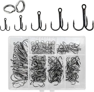 200 Pack Fishing Treble Hooks Kit High Carbon Steel Hooks Strong Sharp Round - Picture 1 of 7