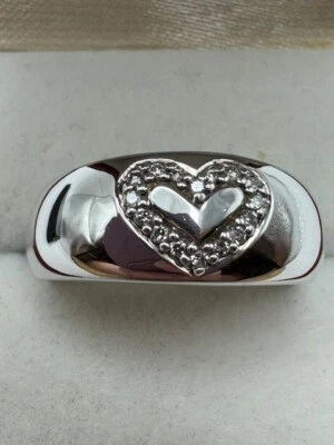 Anillo de plata de ley 925 corte redondo circonita blanca corazón talla 10 Foto 1 de 4