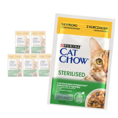 Purina Cat Chow Sterilised 6x85g Feuchtfutter für Katze Hähnchen Aubergine Sauce