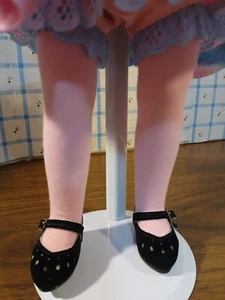 NOS 2"X1" BLACK SUEDE SHOES, PINK SOCKS FIT 14" TONI, HONEY & 15" SHIRLEY TEMPLE - Picture 1 of 8