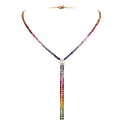 LIQUIDACIÓN!! NUEVO CON ETIQUETAS COLLAR DE DIAMANTES ZAFIRO ARCO IRIS DE LUJO ORO 18KT RARO $22,500 Foto 1 de 4