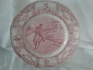 Crown Ducal ENGLAND Colonial Times PAUL REVERES RIDE Pink Transferware PLATE - Picture 1 of 7