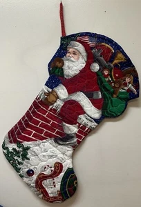 Vintage Cranston Jumbo Santa Christmas Stocking Wall Hanging Down The Chimney - Picture 1 of 10