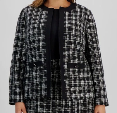 Abrigo chaqueta Kasper para mujer negro de tweed con punta sin cuello talla grande 22W Foto 1 de 2