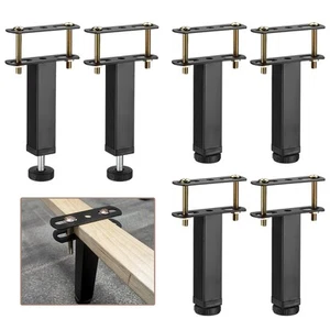 6Set Metal Adjustable Height Bed Frame Support Leg From 5.9" to 8.9" Black - Picture 1 of 7