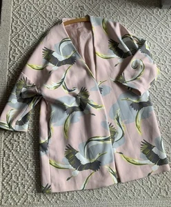 H&M Kimono Mantel gerade 38-40-42 M-L oversize Kranich hellblau rosa Jacke mIu - Bild 1 von 16