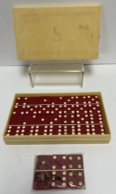 VTG CARDINAL BAKELITE DOMINOES CATALIN RED ORIG PLASTIC BOX COMPLETE + 3 EXTRAS - Image 1 of 4