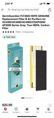 GermGuardian FLT4825 HEPA Genuine Replacement Air Filter - Black - Image 1 of 4