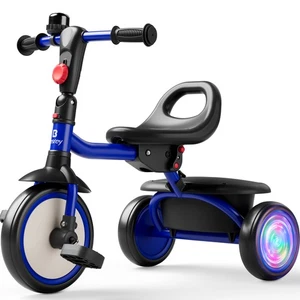 Besrey Toddler Tricycle for Girls and Boys with Flash Wheels,Kids Trike,Blue - Picture 1 of 12