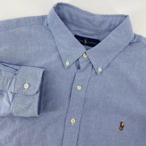 Camisa Ralph Lauren Oxford Abotonada XXL Azul Manga Larga Polo Poni Dobladillo Deshilachado - Imagen 1 de 10