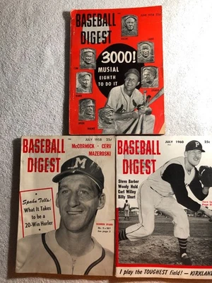 复古 3 件棒球 DIGEST 1958-60 斯坦音乐 3000-WARREN SPAHN-VERN LAW — 第 1/3 张图片