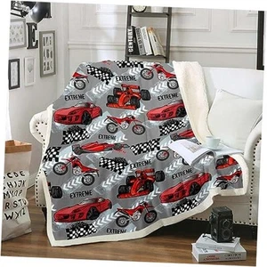 Red Racing Car Blanket for Boys Cartoon Dirt Bike Throw Blanket Twin Color 43 - Picture 1 of 7