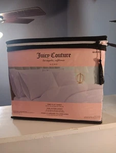 Juego de sábanas Juicy Couture Queen 6 piezas púrpura estampado liso nuevo con etiquetas - Imagen 1 de 8