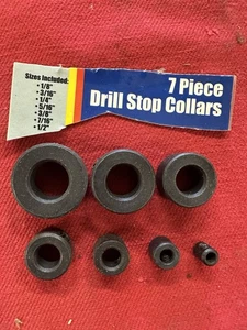 7pc Drill Bit Shaft Depth Stop Collar 1/8 3/16 1/4 5/16 3/8 7/16 1/2 Collars - Picture 1 of 4