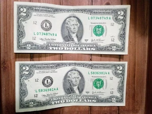 Two 2003 2 Dollar Bills Great Condition - Picture 1 of 2