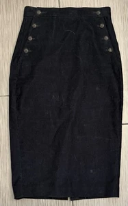 Falda Lápiz Max Mara Azul Marino Pana Detalle Botones Midi Talla 6 Italia Forrada - Imagen 1 de 5