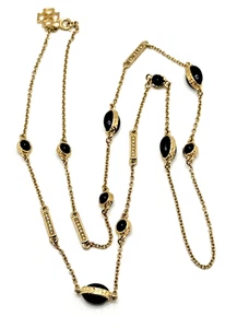 ANN TAYLOR Bahnhof Halskette Pfirsich goldfarbene Strasssteine & blaue Akzente 32" - Bild 1 von 10