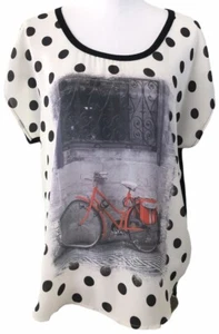 Bobeau Sz MED Polka Dot Knit Back Colorful Bicycle Graphic - Picture 1 of 8