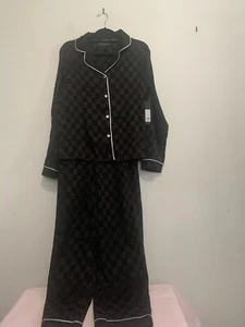 BCBGMaxAzria Womens Pajama Set 2 Toned Black Windowpane Size M Silky NEW - Picture 1 of 7