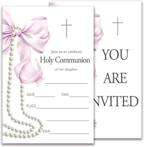 Rosa Schleife Erstkommunion Einladungen, 4" x 6", 20 Einladungen und 20 Umschläge - Bild 1 von 8