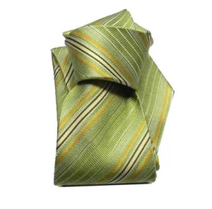 CRAVATTA VERDE FORTE tipo lime ACIDO A RIGHE GIALLINO BEIGE BCO seta italy - Picture 1 of 3