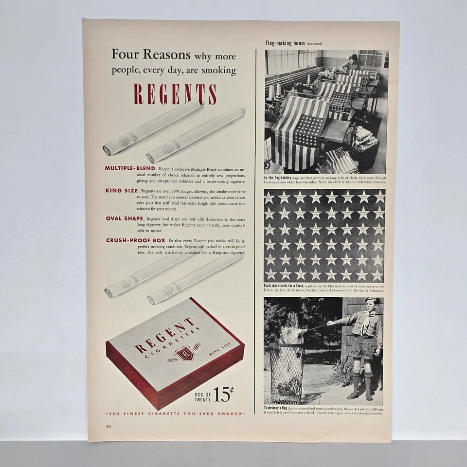 1940 Regent Cigarettes Vintage Ad King Size Rolled Tobacco Multiple Blend Smoke - Imagem 1 de 1