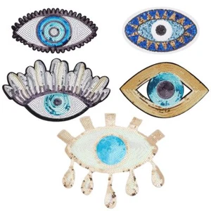 5pcs Evil Eye Sequin Patches Iron on Evil Eye Patch Sew on Evil Eye Embroider... - Picture 1 of 7