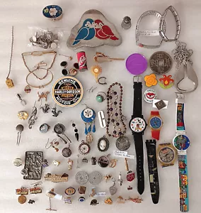 80 items Junk Drawer Jewelry Swatch Brooch Earrings Lapel Pins etc. - Picture 1 of 24