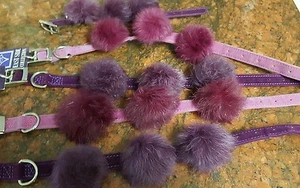 DOG COLLAR, POM POM, RASPBERRY & PLUM - Picture 1 of 3