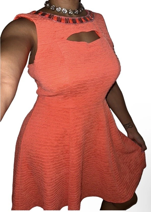 Vestido Sandra Darren Coral Cremallera Textura 3D Tejido Arrugado Adornado Cerradura Talla 8 Foto 1 de 4