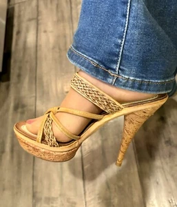 🧡 New Boston Proper Tan Stiletto Sandals Peep Toe Slingback Size 7.5 - Picture 1 of 16