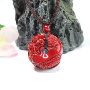 Zinnober Drache Anhänger Halskette Zubehör Schmuck echter Mann natürliche Energie - Bild 1 von 9