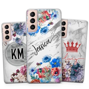 PERSONALIZED Floral Marble Name Initials Plastic Case For Samsung S22 S21 S20 - Photo 1 sur 14