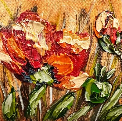 Pintura al óleo abstracta de amapola sobre lienzo Impasto amapolas texturizadas obra de arte original Foto 1 de 4