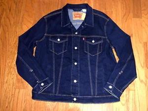 Levi's Strauss Men's XL Dark Blue Demin Cotton Jean Jacket Trucker Pockets NWT - Picture 1 of 7
