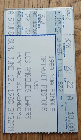 1988 NBA Finals Game 3 Detroit Pistons vs Los Angeles Lakers Ticket Stub Cover