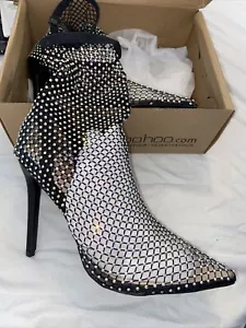 Boohoo Diamanté Mesh Pointed Toe Sock Boots UK8 EU41 - Picture 1 of 7