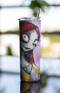 20oz Jack & Sally Nightmare Before Christmas Tumbler Halloween Splatter Art Cup - Picture 1 of 7