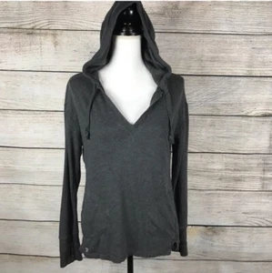 Athleta Long Sleeve Hooded Top With Thumb Holes V-Neck Gray Size Small - Picture 1 of 8