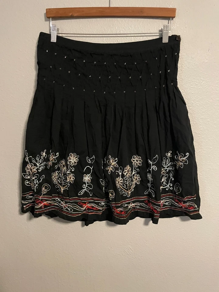 Speechless Juniors Skirt Size 11 Black Floral Embroidered Beaded Whimsigoth Y2K - Image 1 of 4